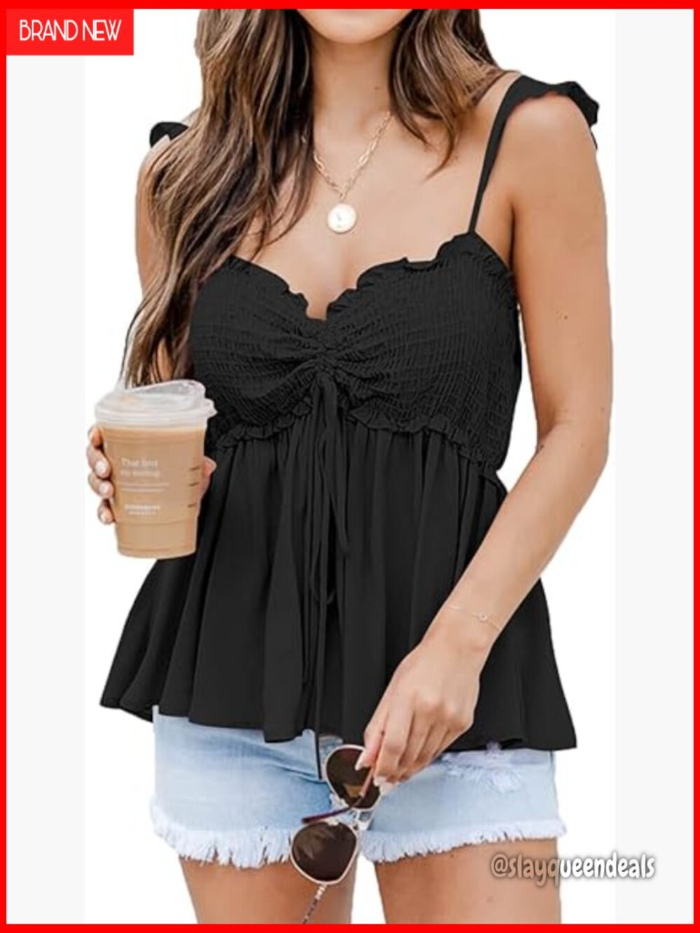 Stretchy Sweetheart Neck Tank Top Flared Hem Ruffle Straps Summer Camisole